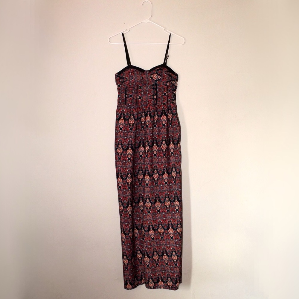 Band of Gypsies Black and Red Patterned Strapless Jumpsuit